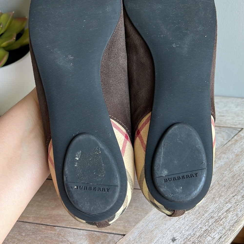 Burberry haymarket check cap toe Yates brown suede ballerina flats size 38.5 - Picture 10 of 11